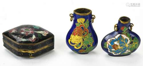 Vintage Miniature Asian Cloisonne Vases & Box