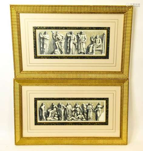 Pair Greco-Roman Maiden Motif Framed Prints