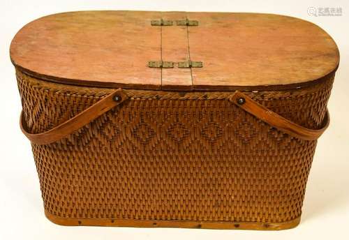 Vintage 1950s Red-Man Woven Picnic Basket