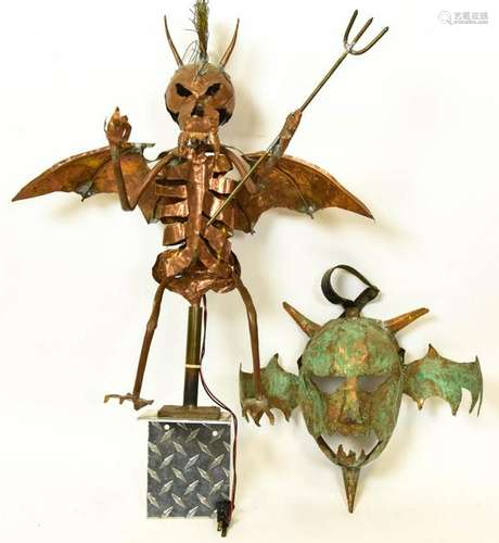 2 Artisan Copper Skeleton Sculptures