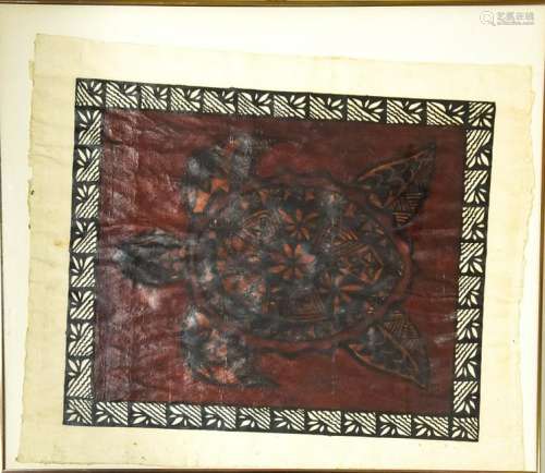 Tonga South Pacific Framed Tapa Cloth of Turtle