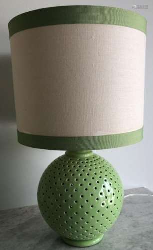 Pair Contemporary Reticulated Ceramic Table Lamps