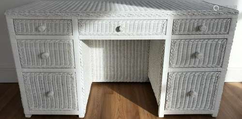 White Wicker 7 Drawer Desk