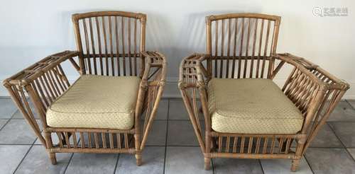 Pair Oversized Bamboo Arm Chairs