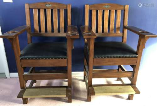 Pair Brunswick Slat Back Leather Seat Bar Stools