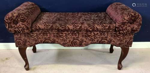 Baroque Style Rolled Arm Brocade Upholstered Bench