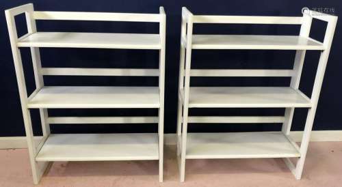 Pair Contemporary Folding White Wood Book Shelves