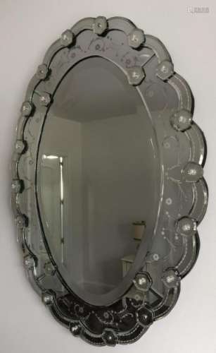 Contemporary Venetian Glass Style Oval Wall Mirror