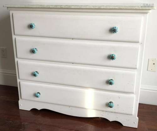 Shabby Chic Wood White Bureau with Marble Top