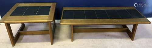 Pair Mid Century Slate Inlaid Coffee & End Tables