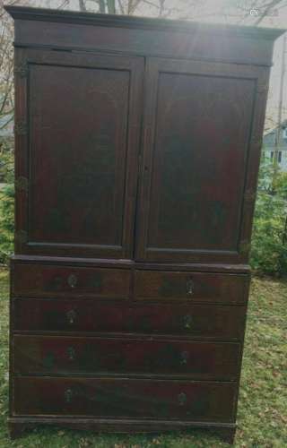 Antique Queen Anne Chinoiserie Wardrobe