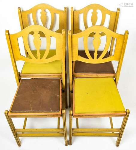 Four Vintage Carved Back Folding Chairs