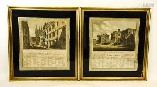 Pair Framed Antique Oxford Almanack Engravings