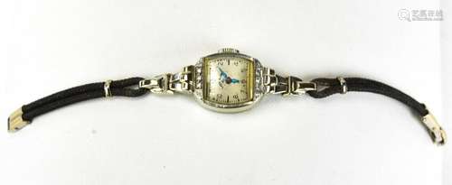 Antique Art Deco 14kt White Gold & Diamond Watch