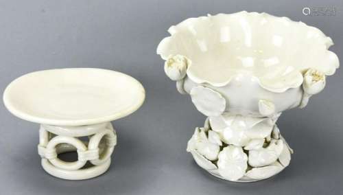 2 Asian Blanc de Chine Porcelain Centerpieces