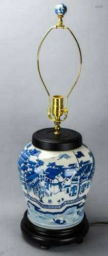 Hand Painted Blue White Porcelain Ginger Jar Lamp