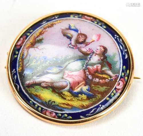 Antique Georgian Era 14kt Gold & Enamel Brooch