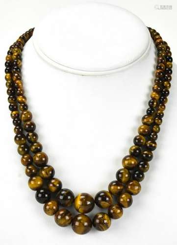 Pair of Graduated Bead Tiger's Eye Necklaces