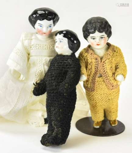 Three Antique 19th C German Frozen Charlotte Dolls