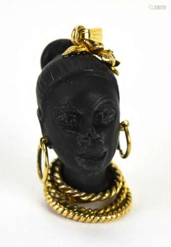 Estate 18kt Yellow Gold & Ebony Blackamoor Pendant