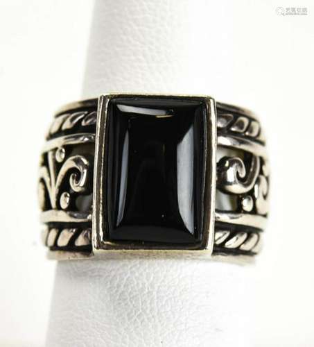 Contemporary Sterling Silver & Cabochon Onyx Ring