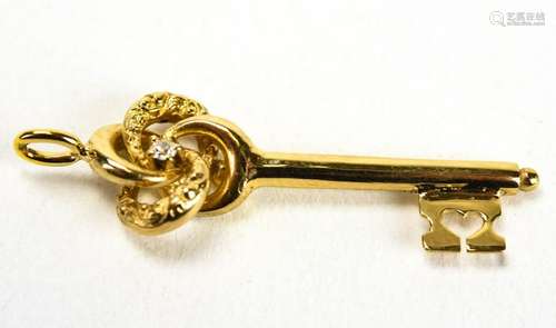 Estate 14kt Yellow Gold Diamond Skeleton Key Charm