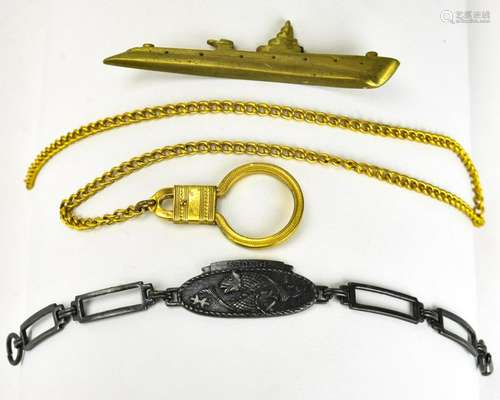 Watch Fob Chain, Pisces Bracelet & Art Deco Ship