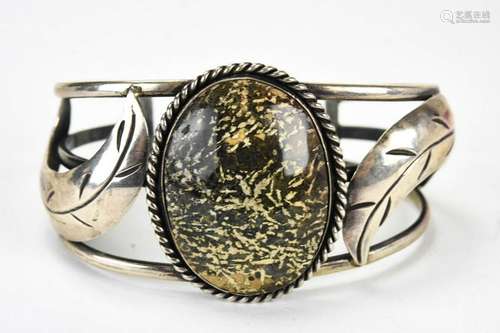 Vintage Native American Silver & Jasper Cuff