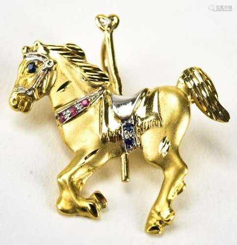 Vintage 14kt Gold Carousel Horse Pendant or Brooch