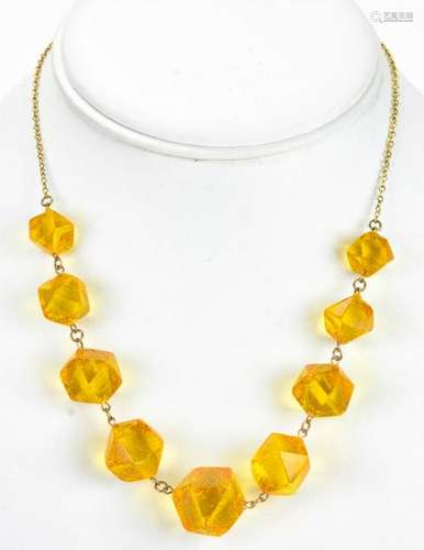 Estate Faceted Amber Bead on Chain Necklace