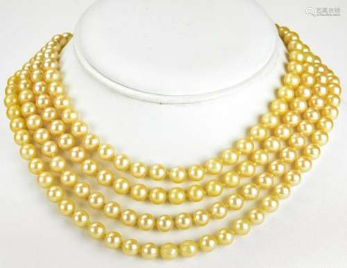 Vintage Miriam Haskell Long Necklace w Faux Pearls