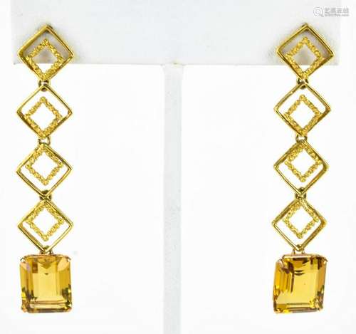 Estate Pair of 18kt Yellow Gold & Citrine Earrings