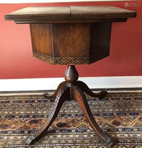 Antique Chinese Chippendale Pedestal Sewing Table
