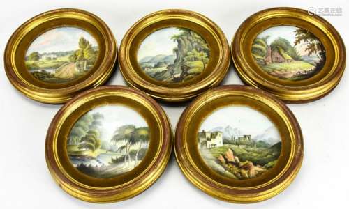 5 Painted Porcelain Plaques of English Countryside