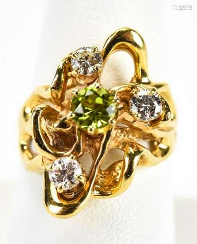 Retro 14kt Yellow Gold Peridot .60 Ct Diamond Ring