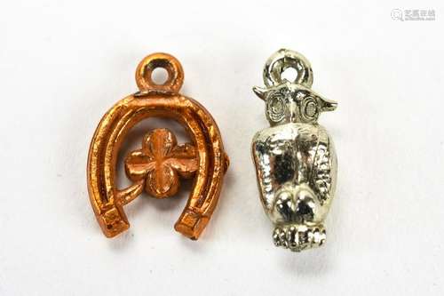 Two Vintage Pendants or Charms - Owl & Horseshoe