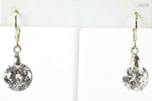 Pair of Huge CZ Rhinestone & Sterling Earrings