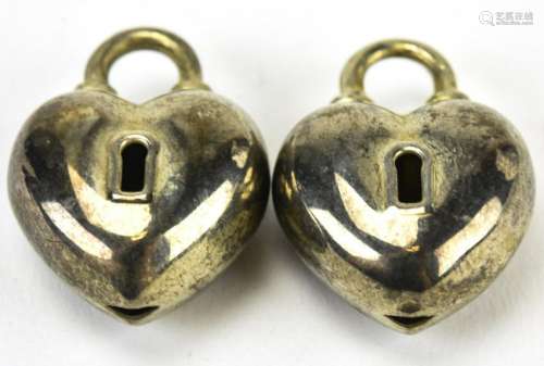 Pair of Silver Tone Heart Form Padlock Charms