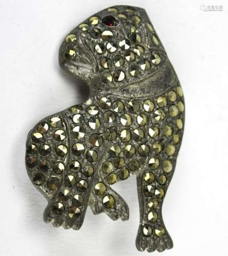 Antique Bull Dog Brooch Set w Marcasite