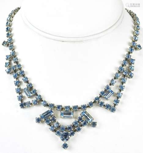 Vintage Aquamarine Rhinestone Crystal Necklace