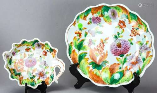 Pair Hand Painted Stoneware Floral Platters