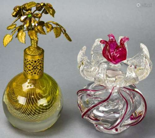 2 Vintage Art Glass Perfume Bottles