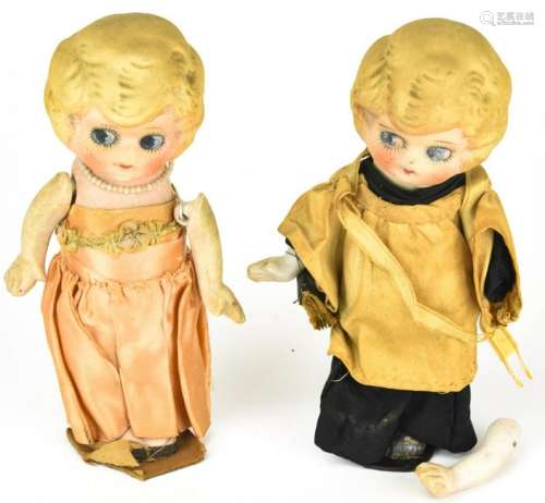 2 Antique Bisque Porcelain Kewpie Style Dolls