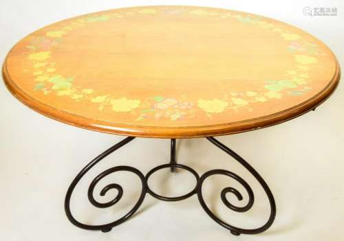 Wrought Iron Table Base, Hand painted Table Top