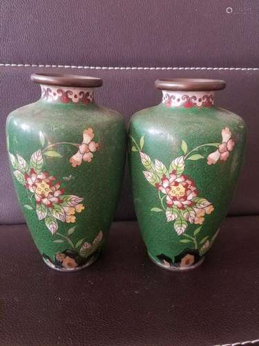 A Pair of Cloisonne with Copper Tire