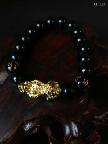 All natural Placer gold Obsidian Bead bracelet