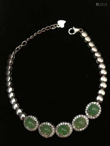 All natural Emerald inlaid Silver Necklace