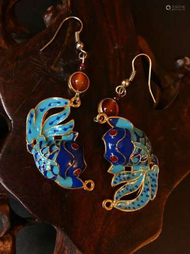 All natural Blue Enameling Earrings