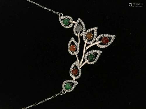 All natural Emerald inlaid Silver Necklace