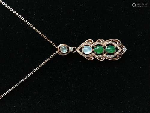 All natural Emerald inlaid Silver Necklace